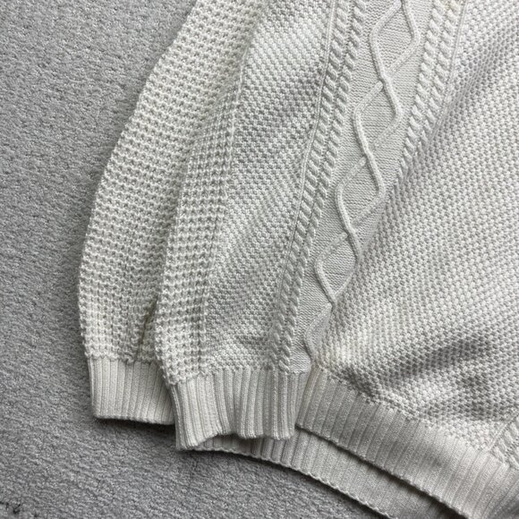 Soul of London 3D Cable Knit Shawl Collar White Sweater Mens 1XL Preppy Read - Picture 2 of 16